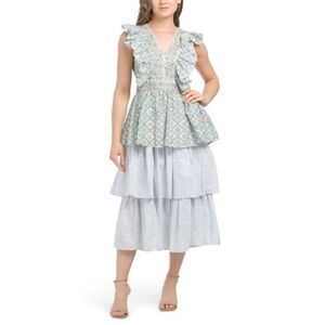 Marea Fiesta Floral Print Tiered Cotton Dress Size XS